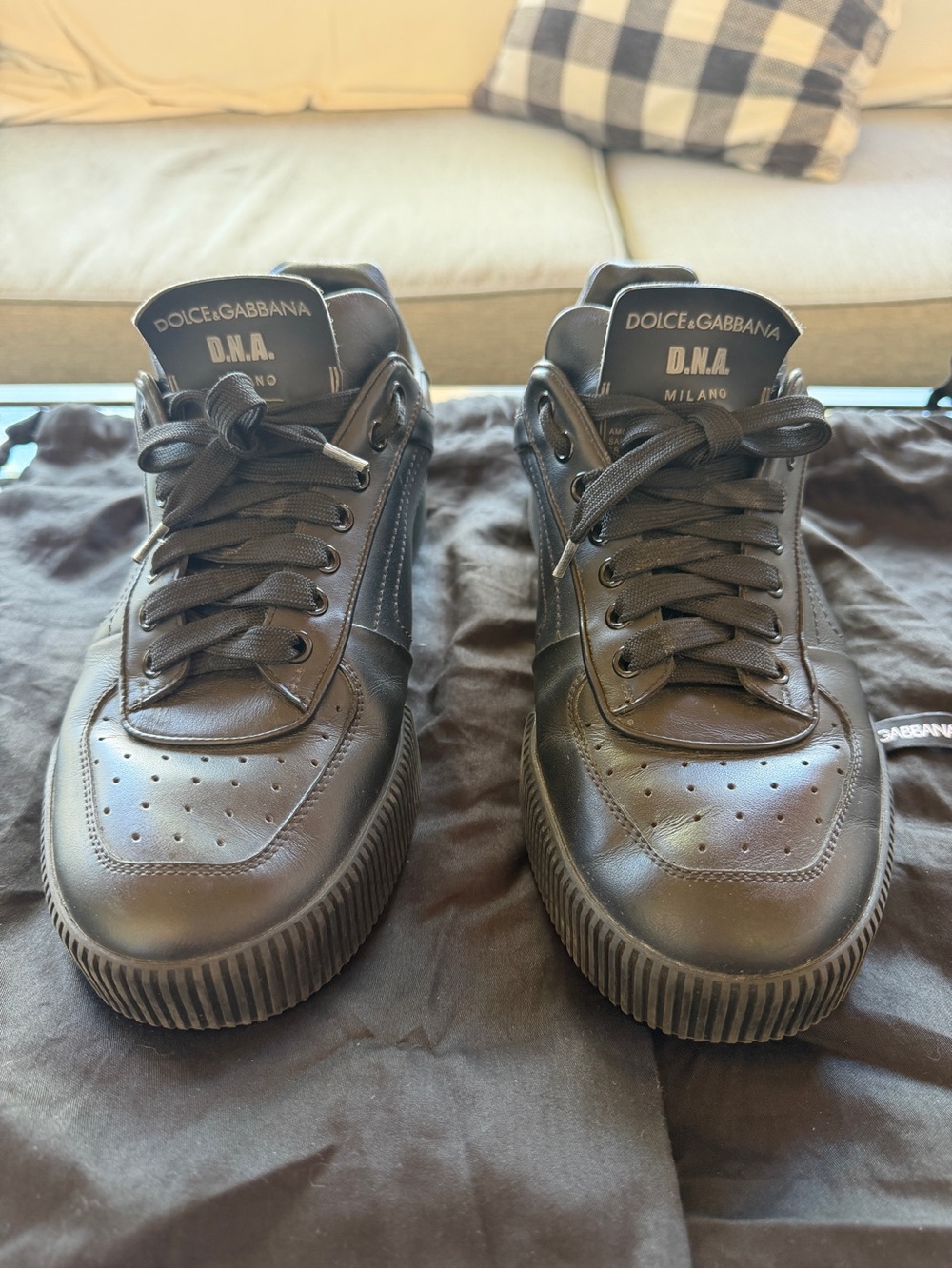 Dolce & Gabbana Black Leather D.N.A. Low-Top Sneakers